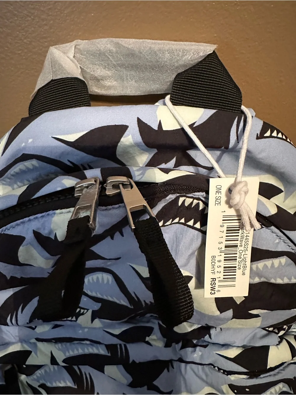 Amazon Essentials Shark Print Light Blue Canvas Backpack - Boys
